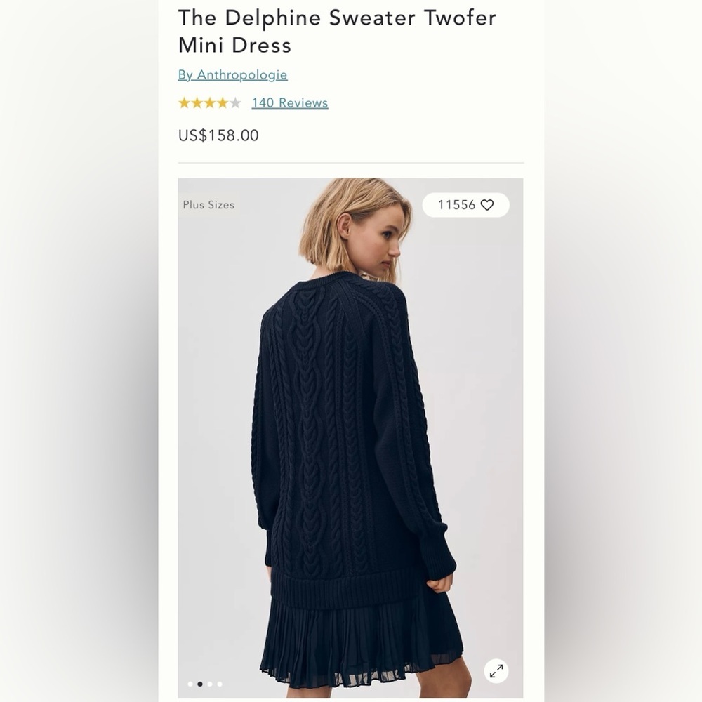 NWT Size 1X- Anthro The Delphine Cotton Sweater Twofer Mini Dress (NWT US$ 158) - Picture 6 of 16
